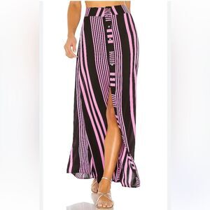 Maaji Women Long Maxi stripped black pink Skirt in Cray Sea beach button Small